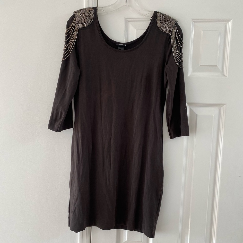 NWT H&M Charcoal Grey Bodycon Dress w/ Superhot Embellished Sequined Shoulders